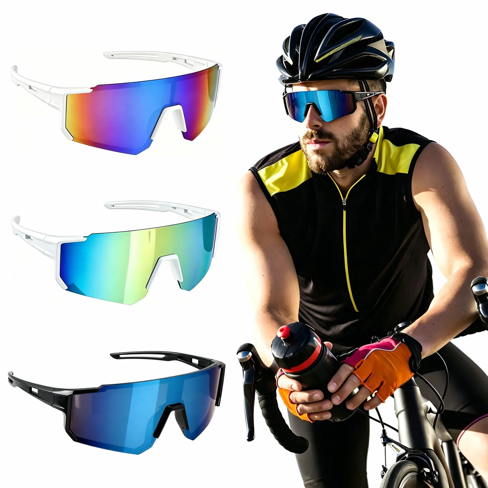 Lunettes de Vélo Non Polarisées Sport UV400 Protection Anti-UV Lot de 3 Homme Femme
