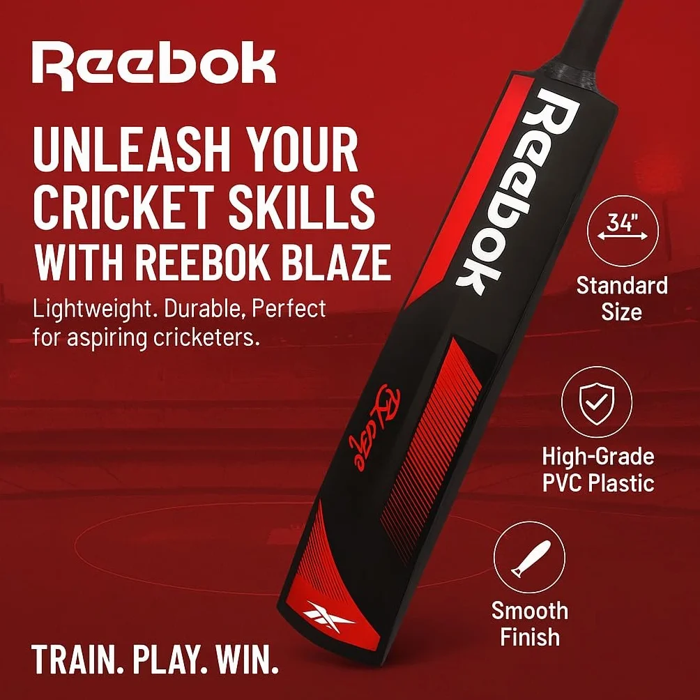 REEBOK Batte de cricket en plastique 86,4 x 11,4 cm PVC rouge 15 ans+