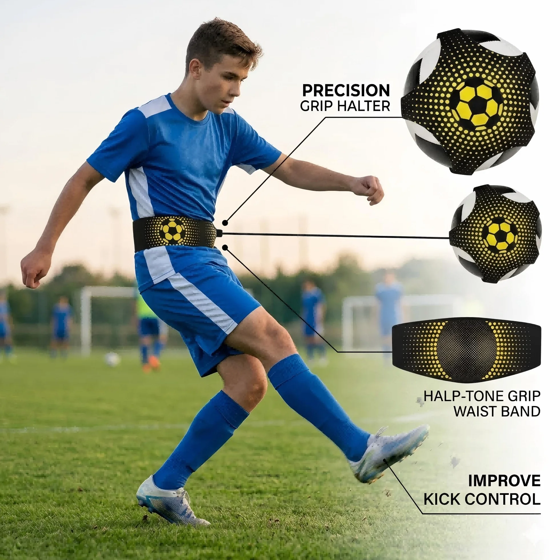 Entraîneur de Football Solo pour Enfants et Adultes - Aide au Jonglage et Contrôle de Balle - Ceinture Réglable avec Sangle Élastique pour Ballons Taille 3-5