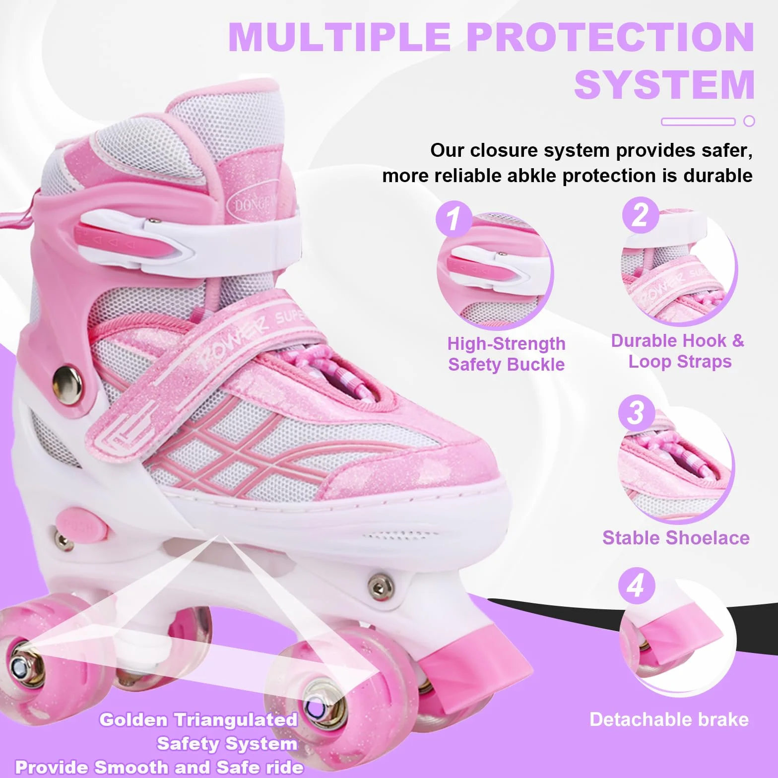 Patins à roulettes réglables pour Enfants Filles débutants 4 Tailles