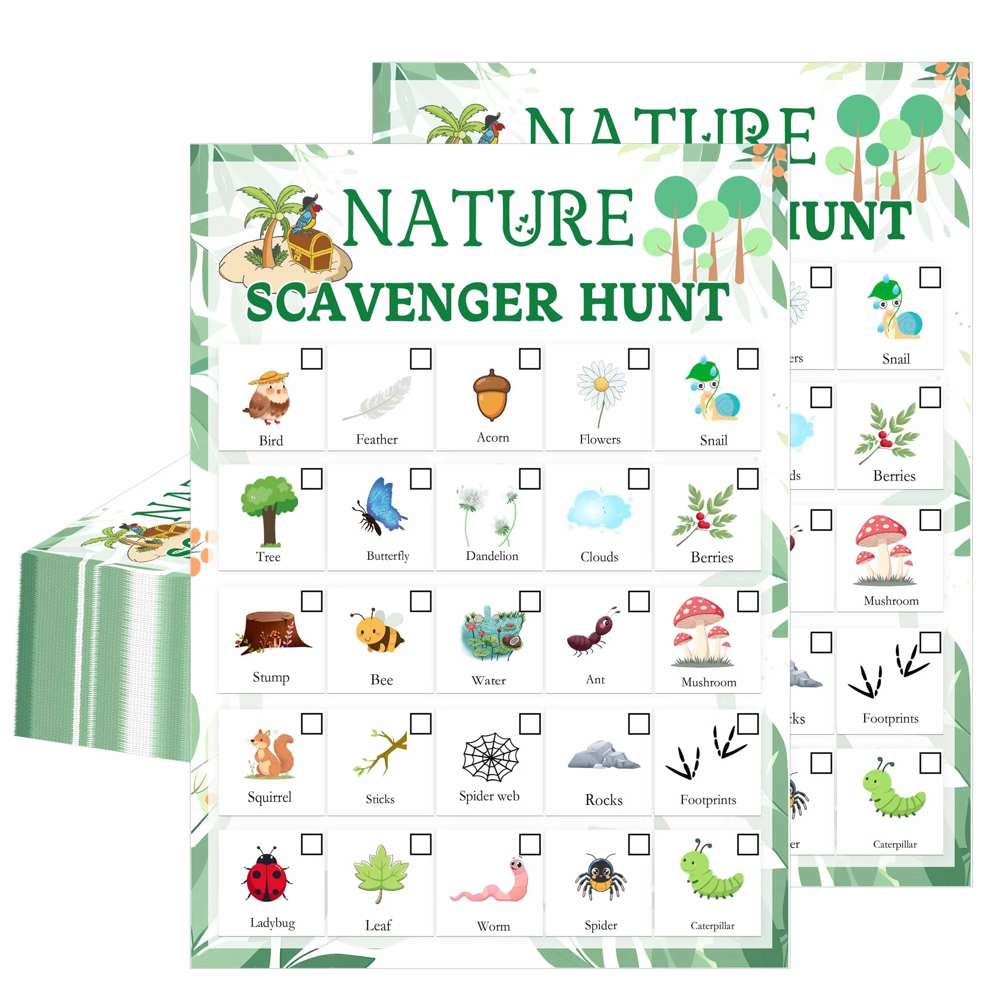 Carte de chasse au trésor nature 12,7 x 17,8 cm pour camping, voyage, anniversaire adulte
