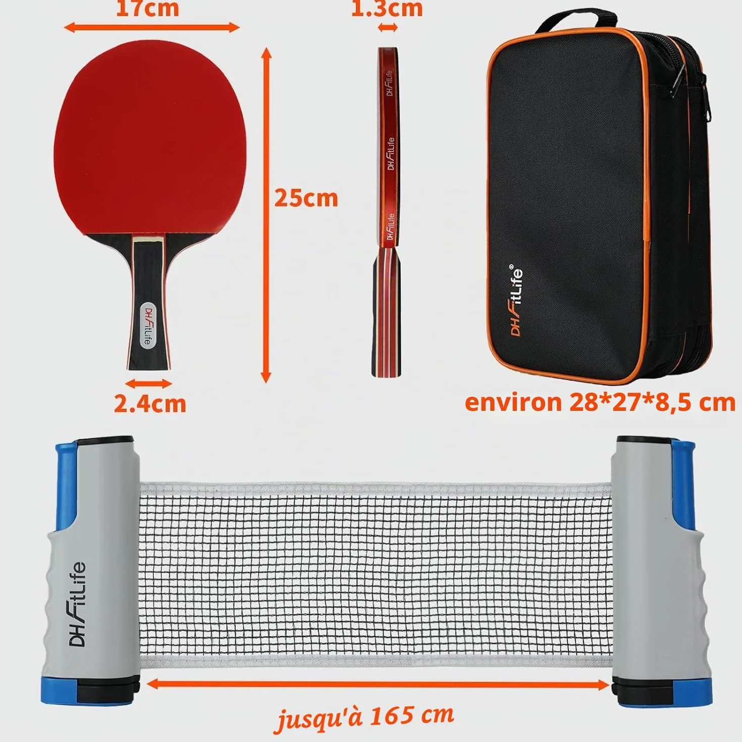 Set de Raquettes de Tennis de Table pour 2 Joueurs avec Filet Mobile Extensible, 3 Balles et Sac de Rangement
