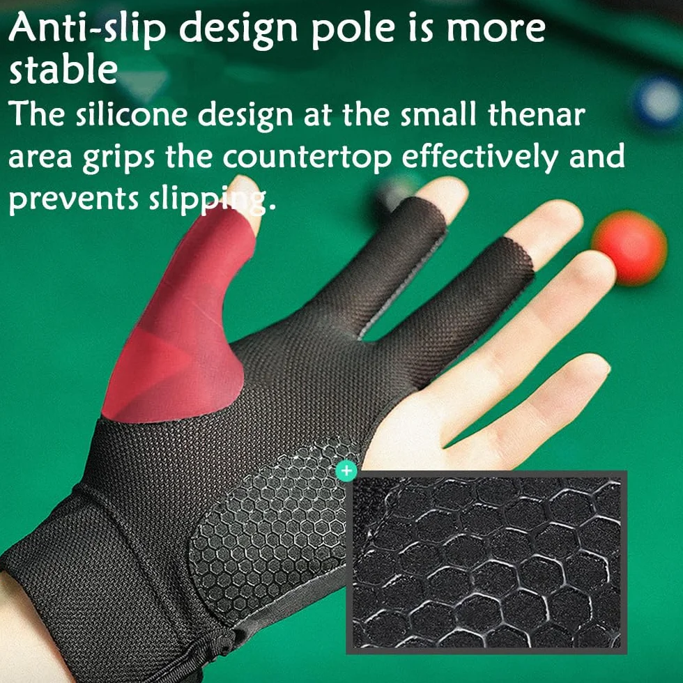 Gants de Billard 3 Doigts Snooker pour Main Gauche Professionnel Accessoires Homme Femme