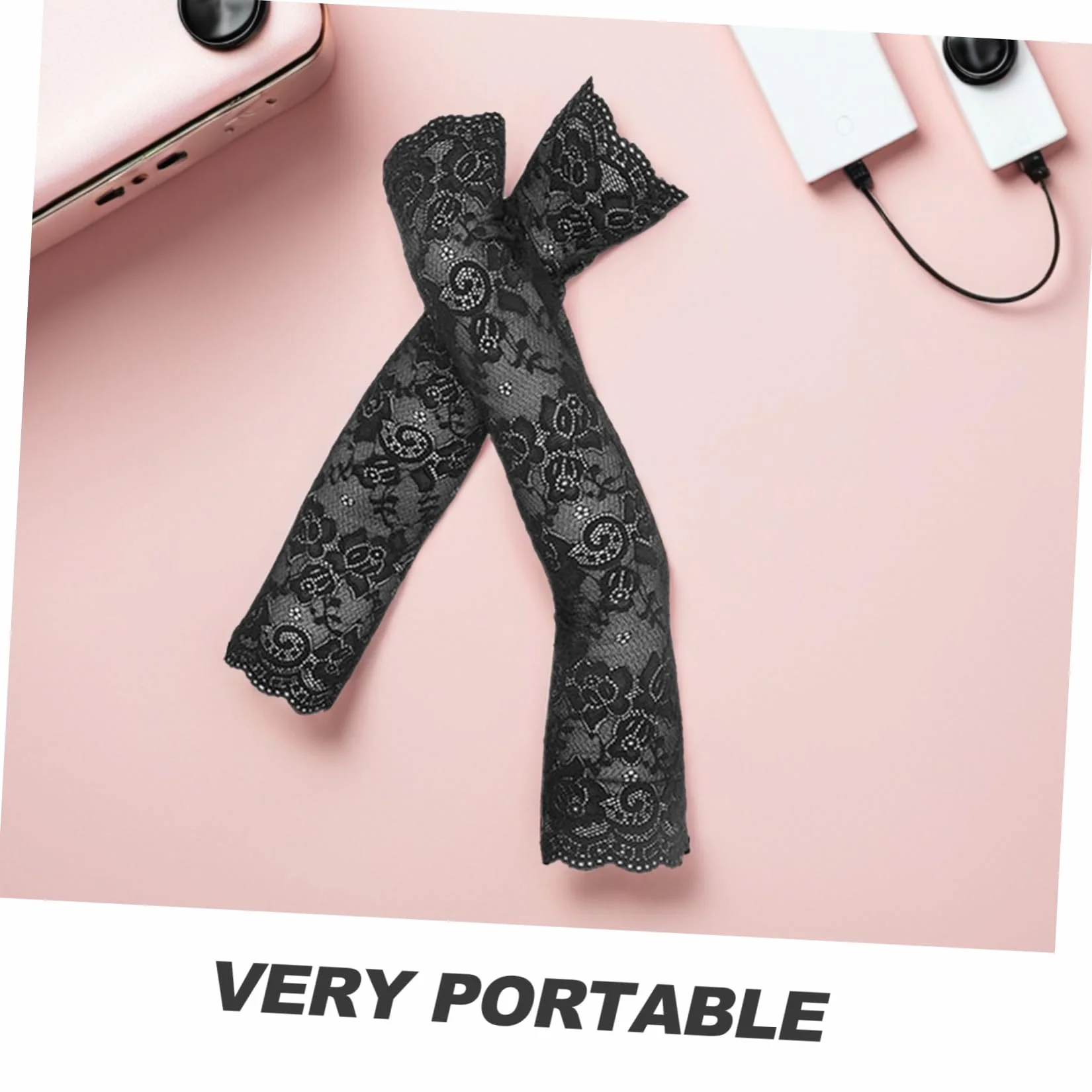 ABOOFAN 3 Paires Manches Dentelle Longues sans Doigts Protège-Coudes Femmes Noir Blanc Peachpink