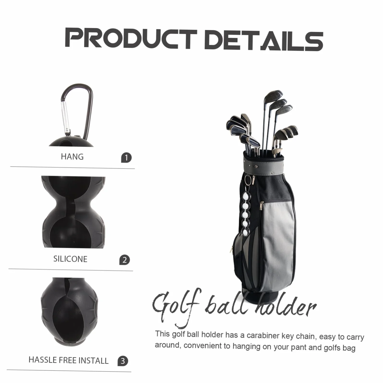 Porte-balles de Golf en Silicone Noir Élastique Résistant Hommes