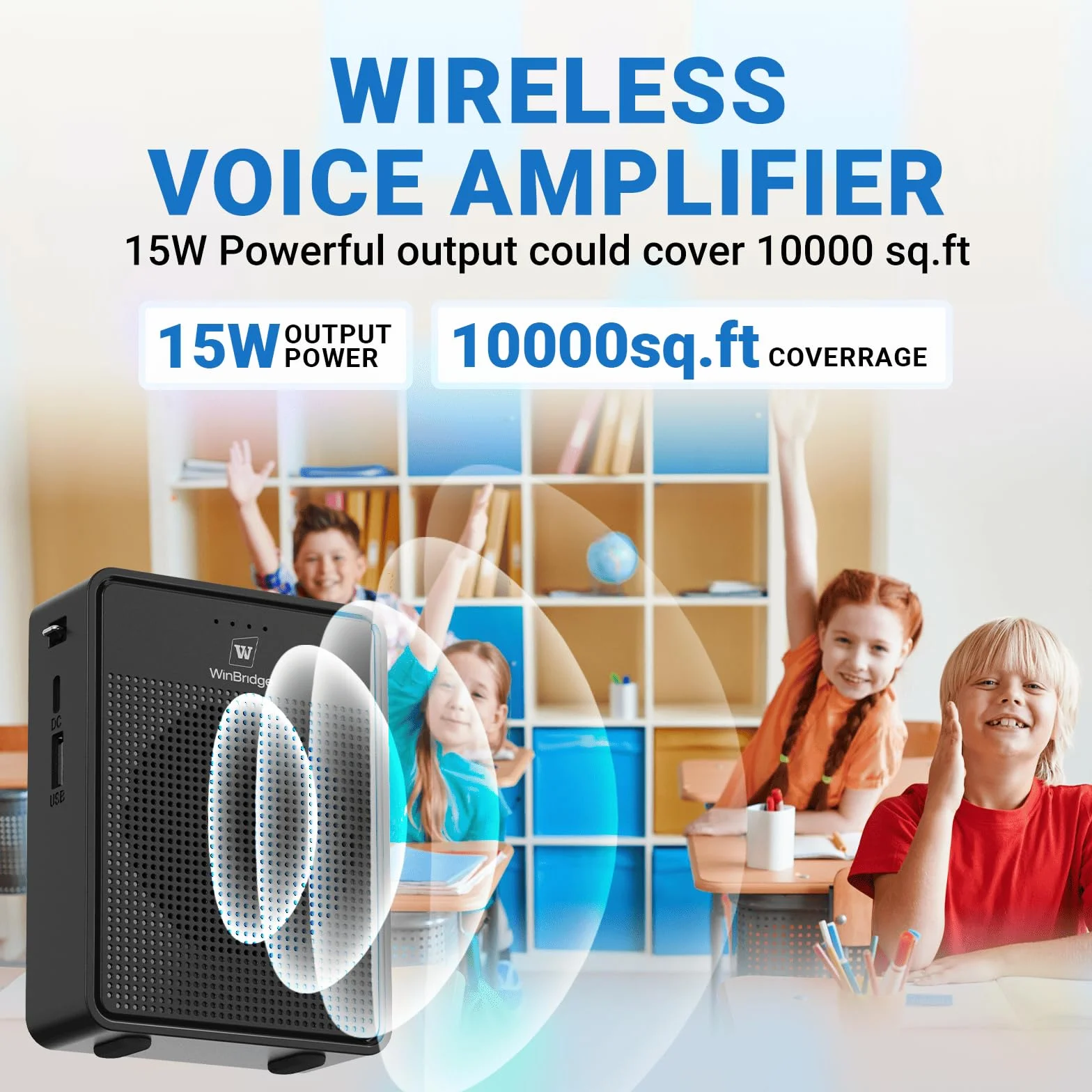Amplificateur de voix sans fil 15 W avec microphone Bluetooth, haut-parleur mégaphone portable pour enseignants