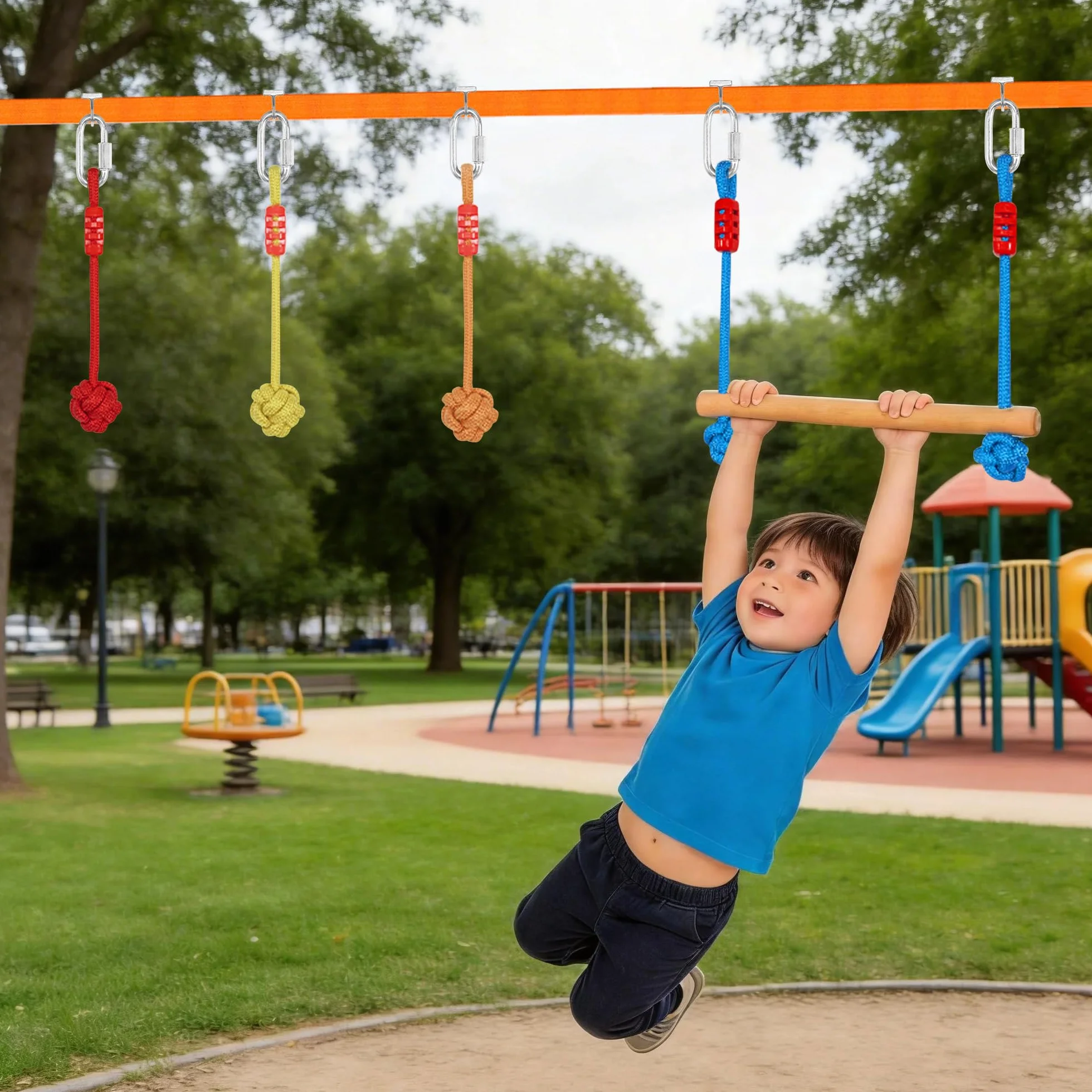 Slackline Kit pour Enfants 15M Ninja Parcours d'obstacles avec Échelles et Accessoires