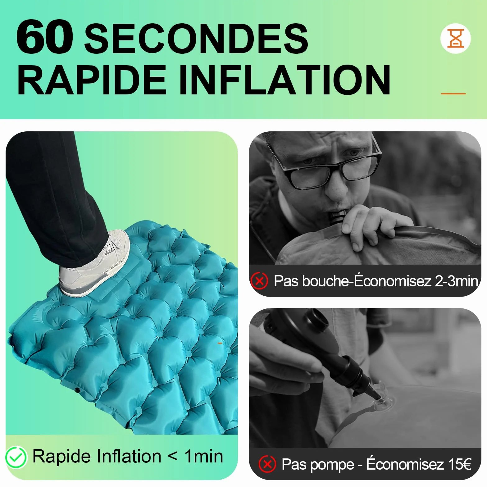 Matelas de Camping Autogonflant Ultraléger avec Pompe à Pied Portable pour Randonnée