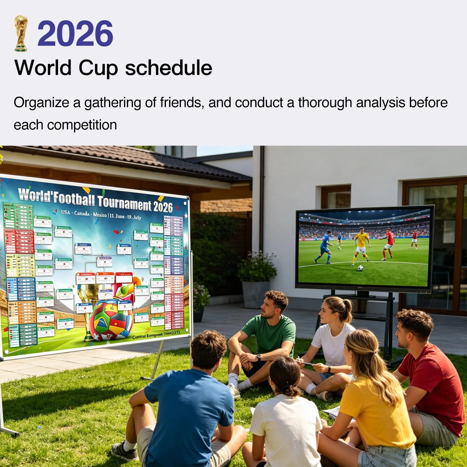 Calendrier Coupe Monde Football 2026 100cm x 150cm 104 Matchs