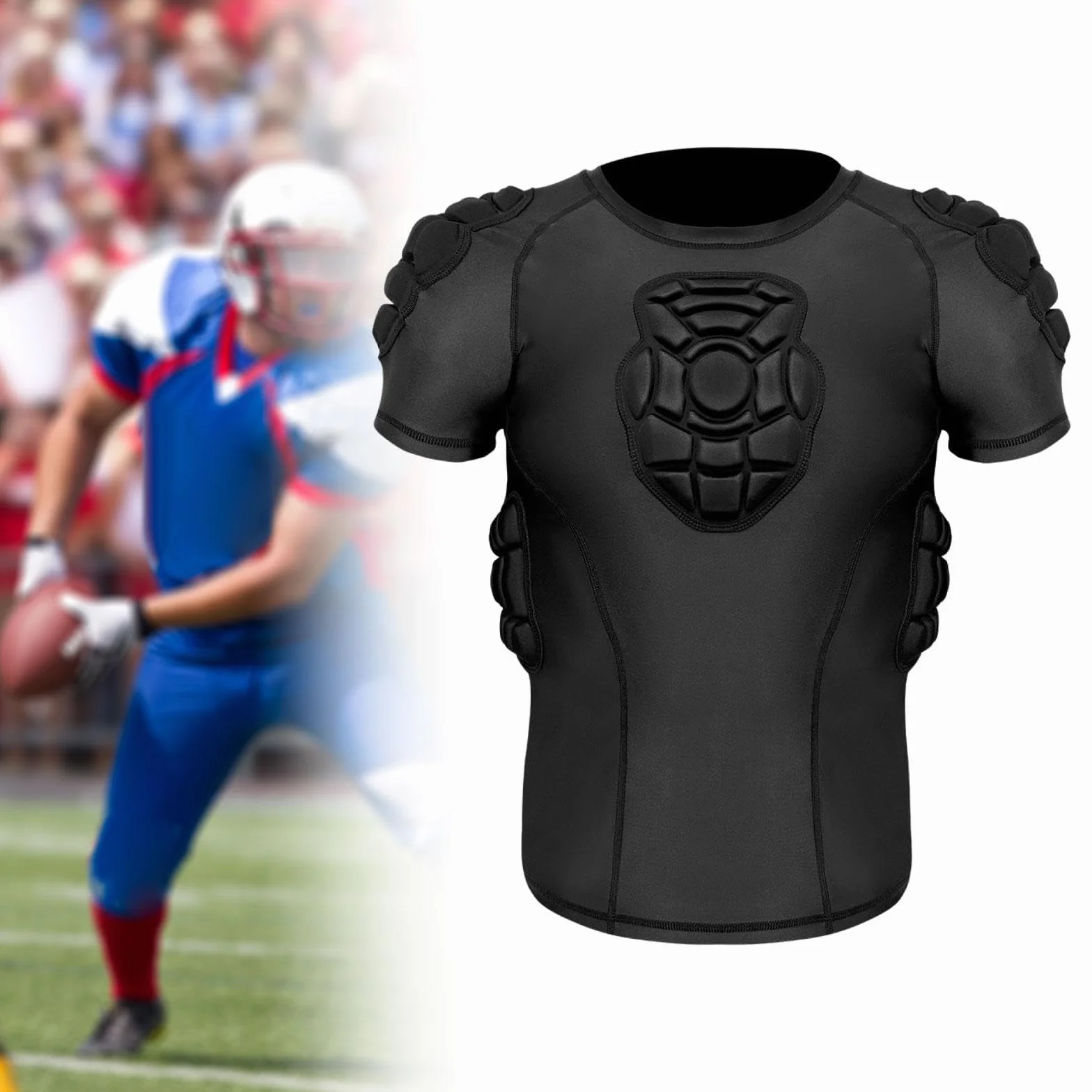 Milageto T-Shirt de Protection rembourré pour Homme, Haut léger pour Rugby et Plein air