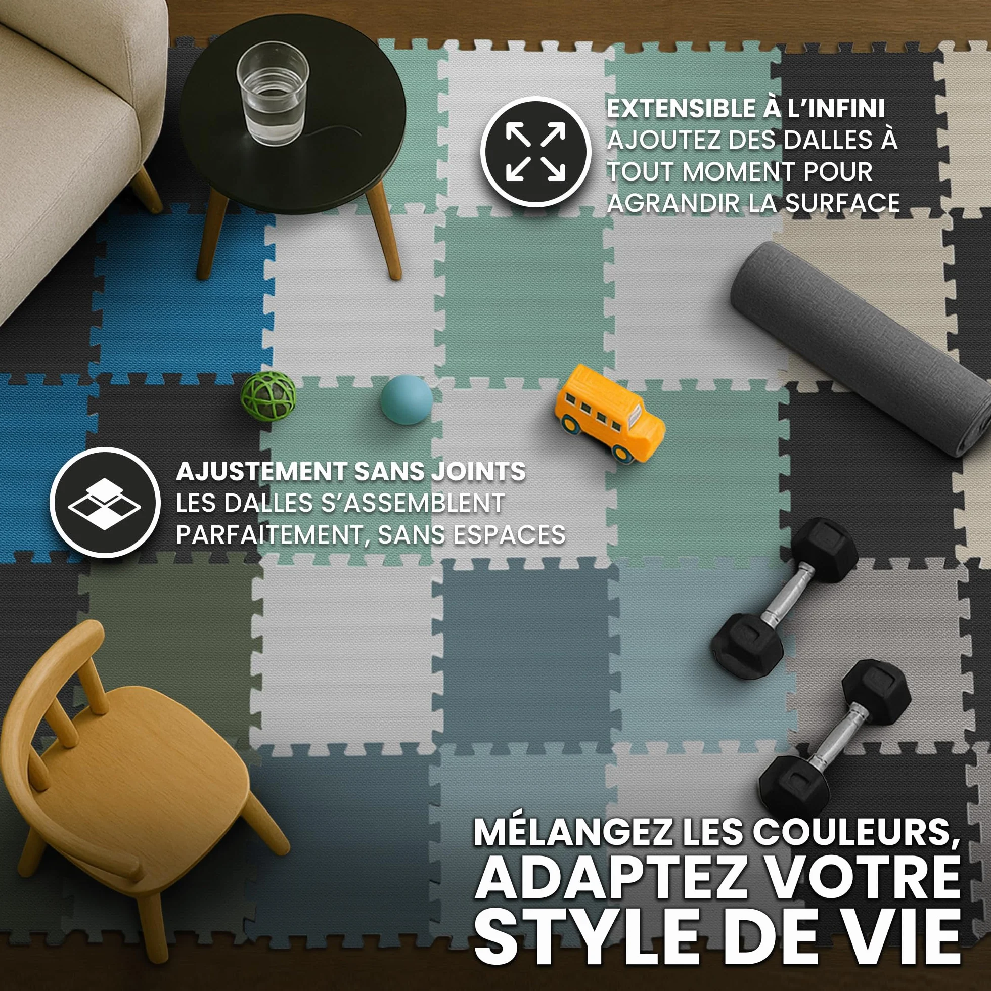 Tapis de Fitness Protection de Sol Salle de Sport Dalles Mousse sans BPA Bordures Matelas Puzzle Tatami EVA Caoutchouc