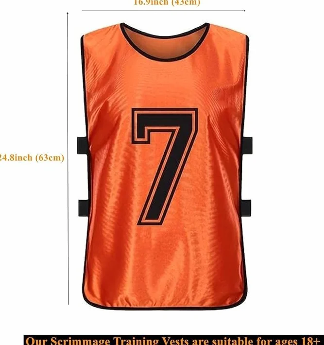 Chasubles de Football pour Adultes et Jeunes, Pack de 24 Maillots Numérotés en Maille - Orange & Vert