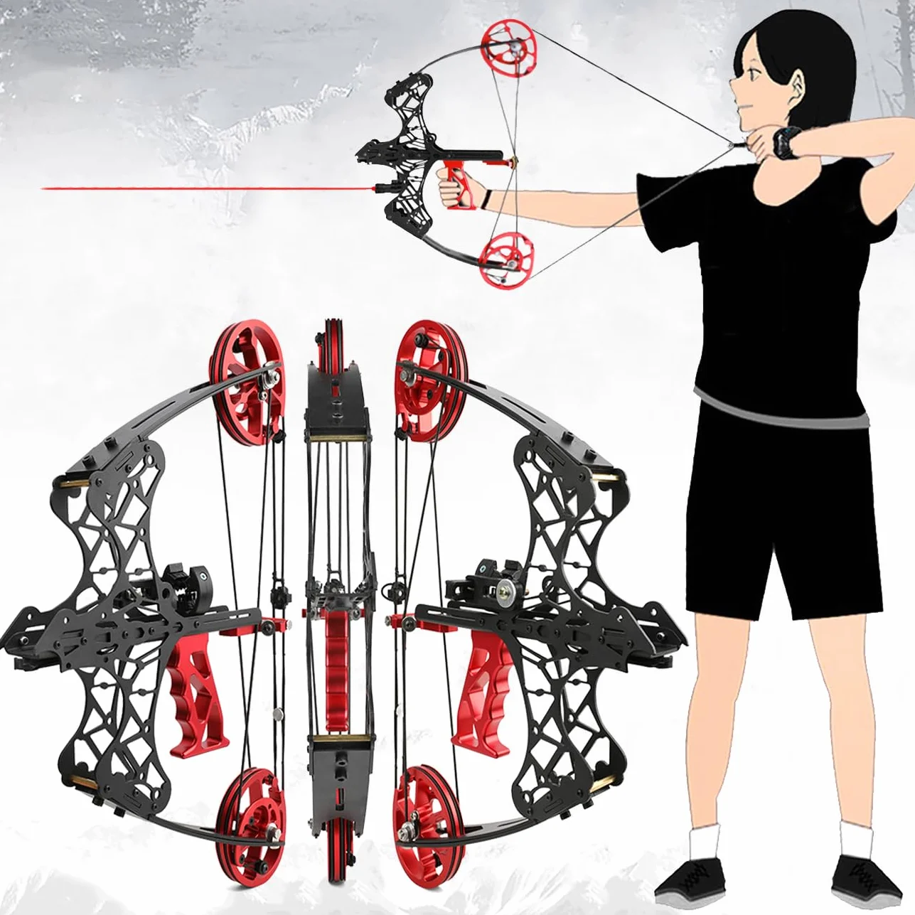 Kit Arc à Poulies Mini Arc Compound 45 lbs Tir à l'arc Chasse Droitier Gaucher