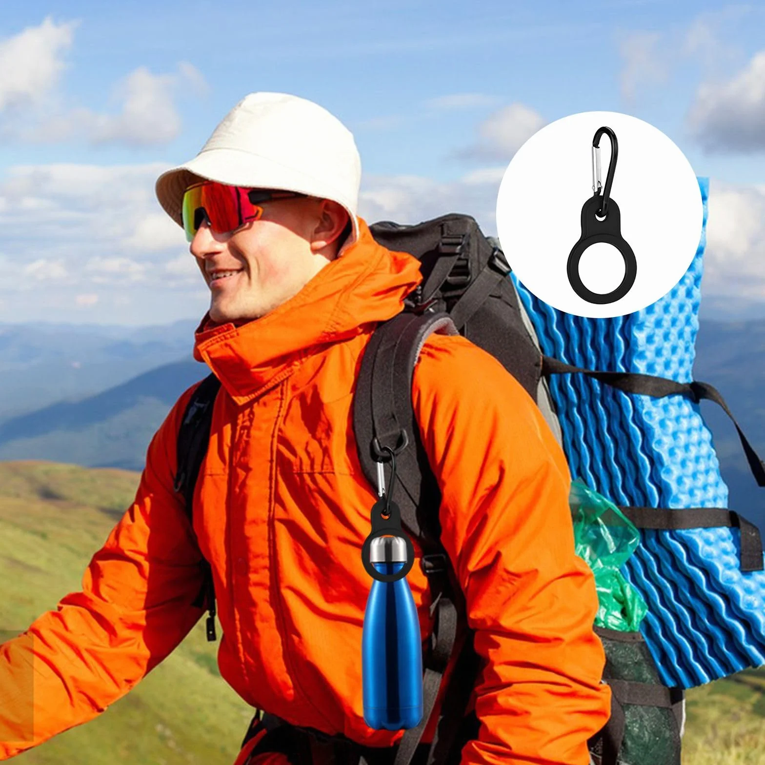 Porte Bouteille en Silicone Noir avec Mousqueton pour Randonnée Camping Voyage