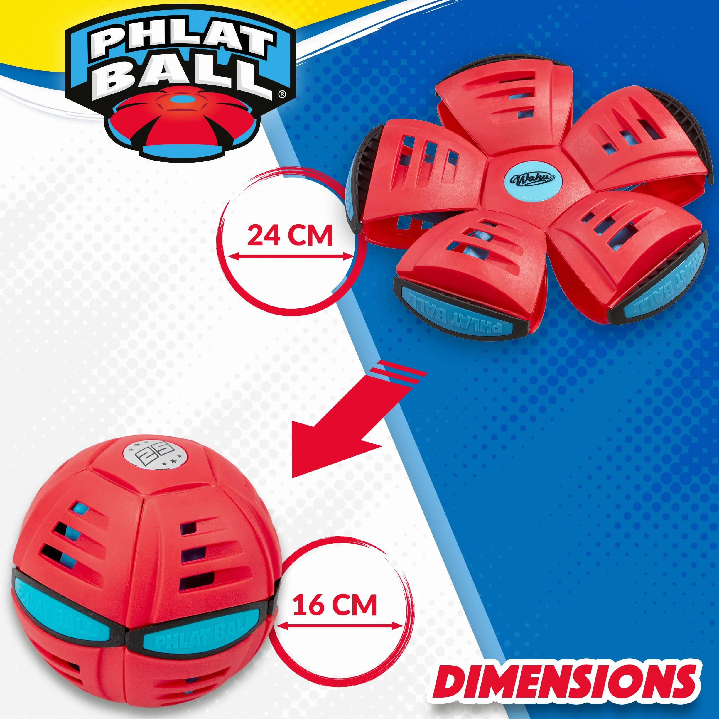 Wahu PHLAT BALL Classic Rouge Frisbee Volant Transformable en Ballon Jeux Extérieur Enfants 5 Ans 15,7cm 22,9 cm