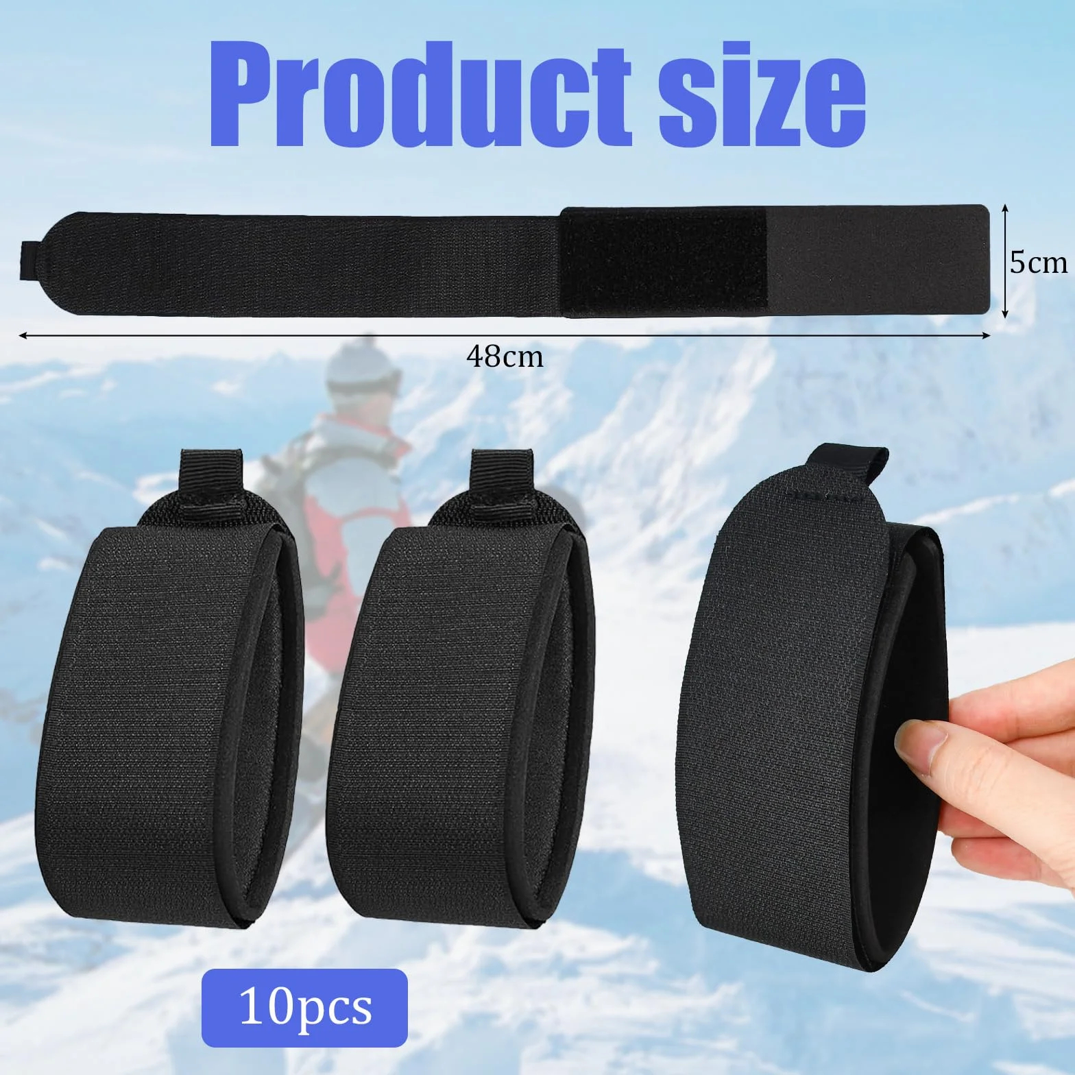 Sangles Fixation Skis 5x48cm Réglables Autocollantes Noir