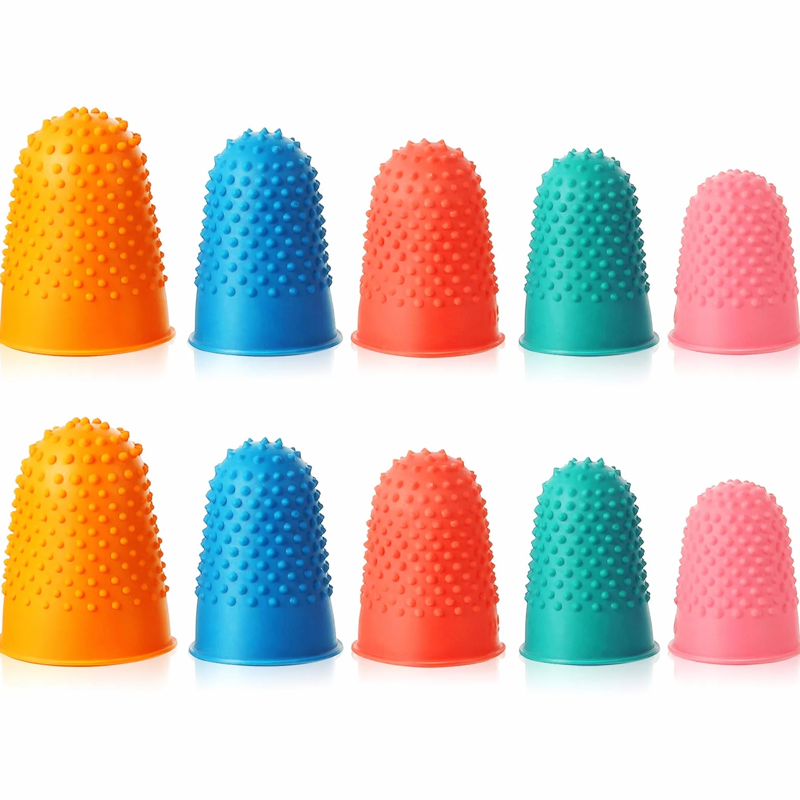 10 Doigtiers en Caoutchouc Coussins de Doigts Silicone Protecteur réutilisable Épais avec Boîte 5 Tailles et Couleurs