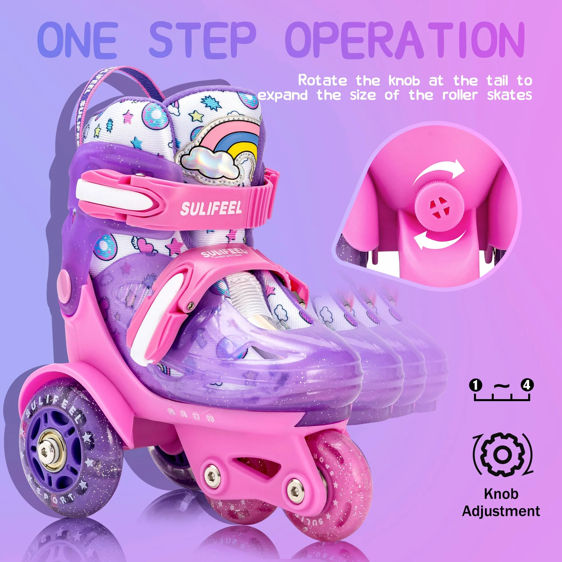 Patins à roulettes Ajustables Enfants Filles Garçons Roues Lumineuses Débutants Intérieur