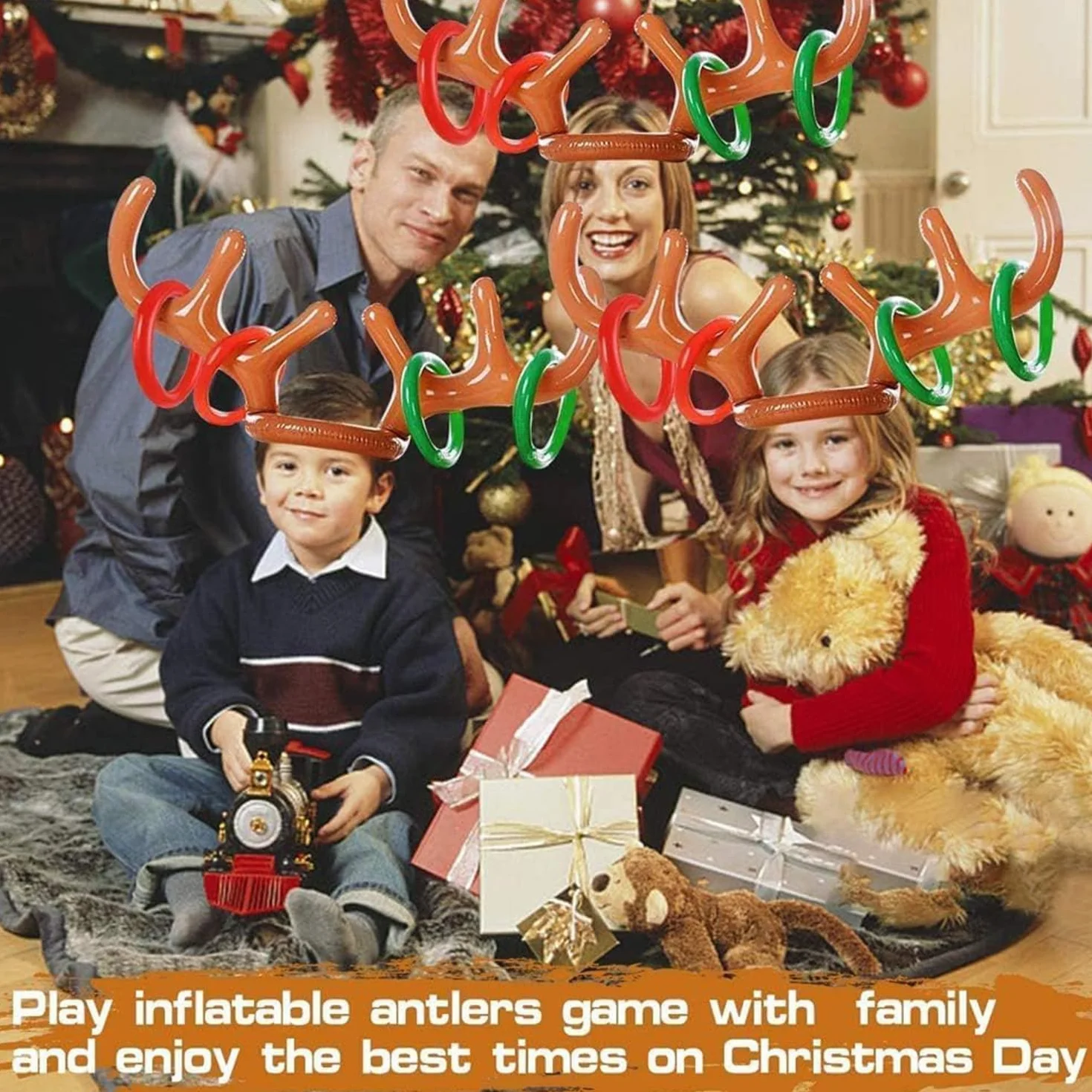 Jeux Gonflable de Noël 11 PCS Jeu de Lancer d’Anneaux en Bois de Renne