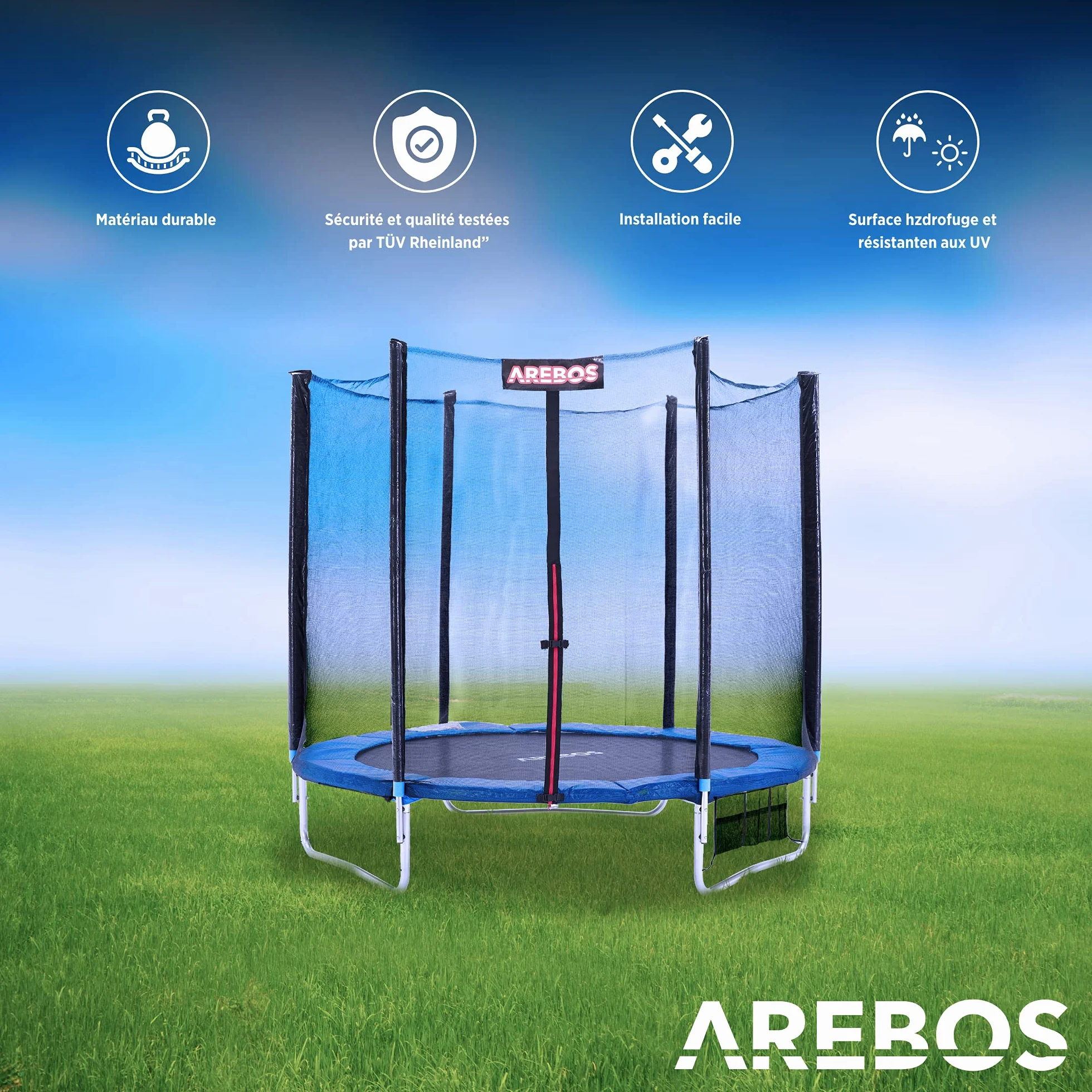 Arebos Coussin de Protection pour Trampoline avec Filet 244 cm 305 cm 366 cm 396 cm 430 cm 460 cm 490 cm