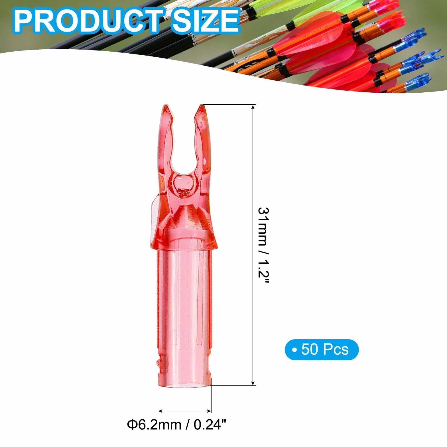 QUARKZMAN Encoches De Flèches en Plastique .244" 6.2mm pour Flèches en Carbone Arc À Poulies Chasse Tir Lot de 50