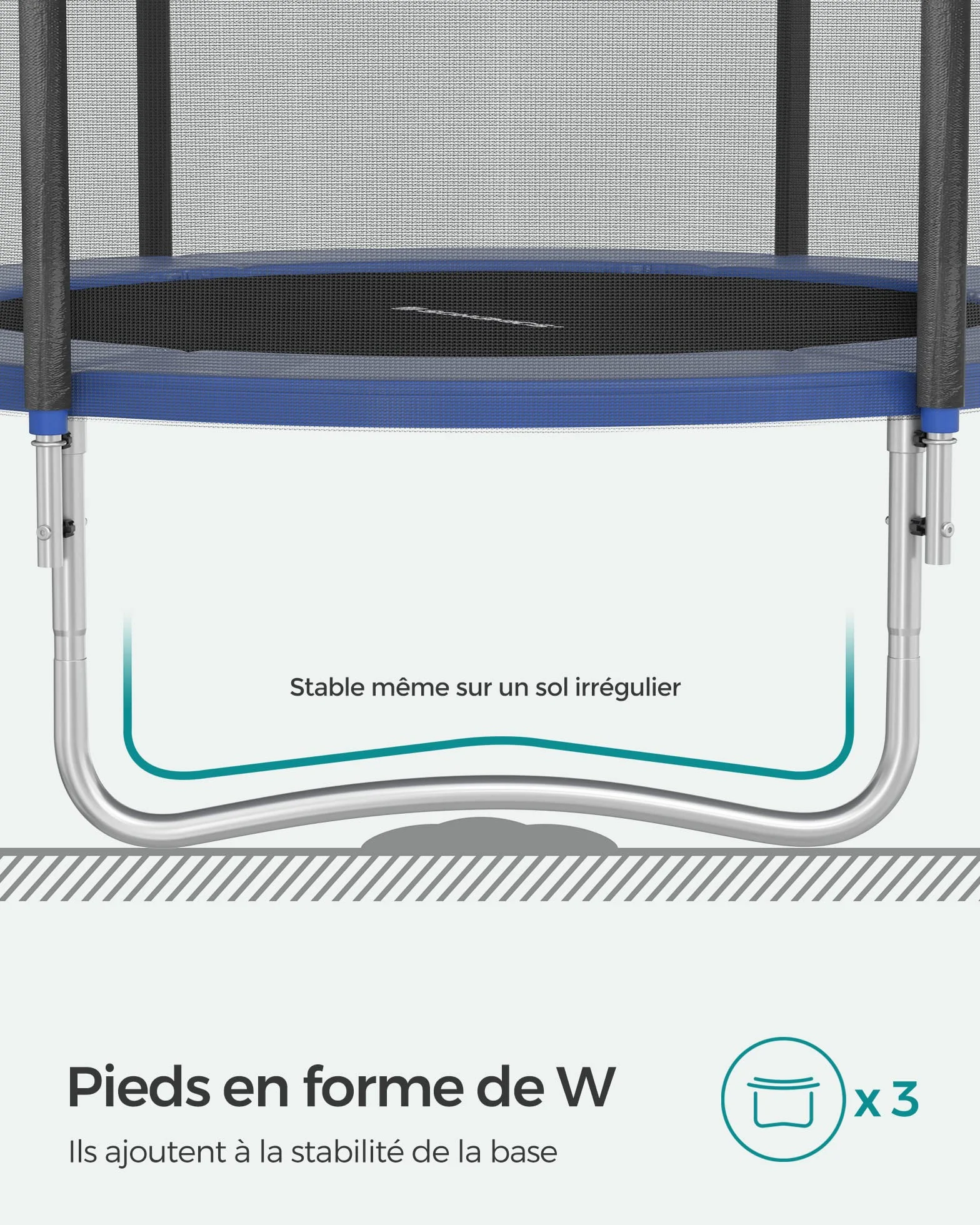 SONGMICS Trampoline Extérieur Enfant Diamètre 183-427 cm, Filet Protection, Coussins Sécurité, Échelle, Cadre Acier