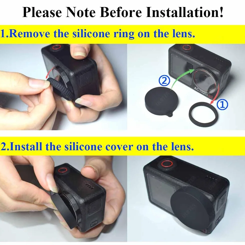 ULBTER Protection d'écran DJI Osmo Action 5 Pro + capuchon d'objectif 2+6 pièces 0,3 mm dureté 9H verre trempé anti-rayures