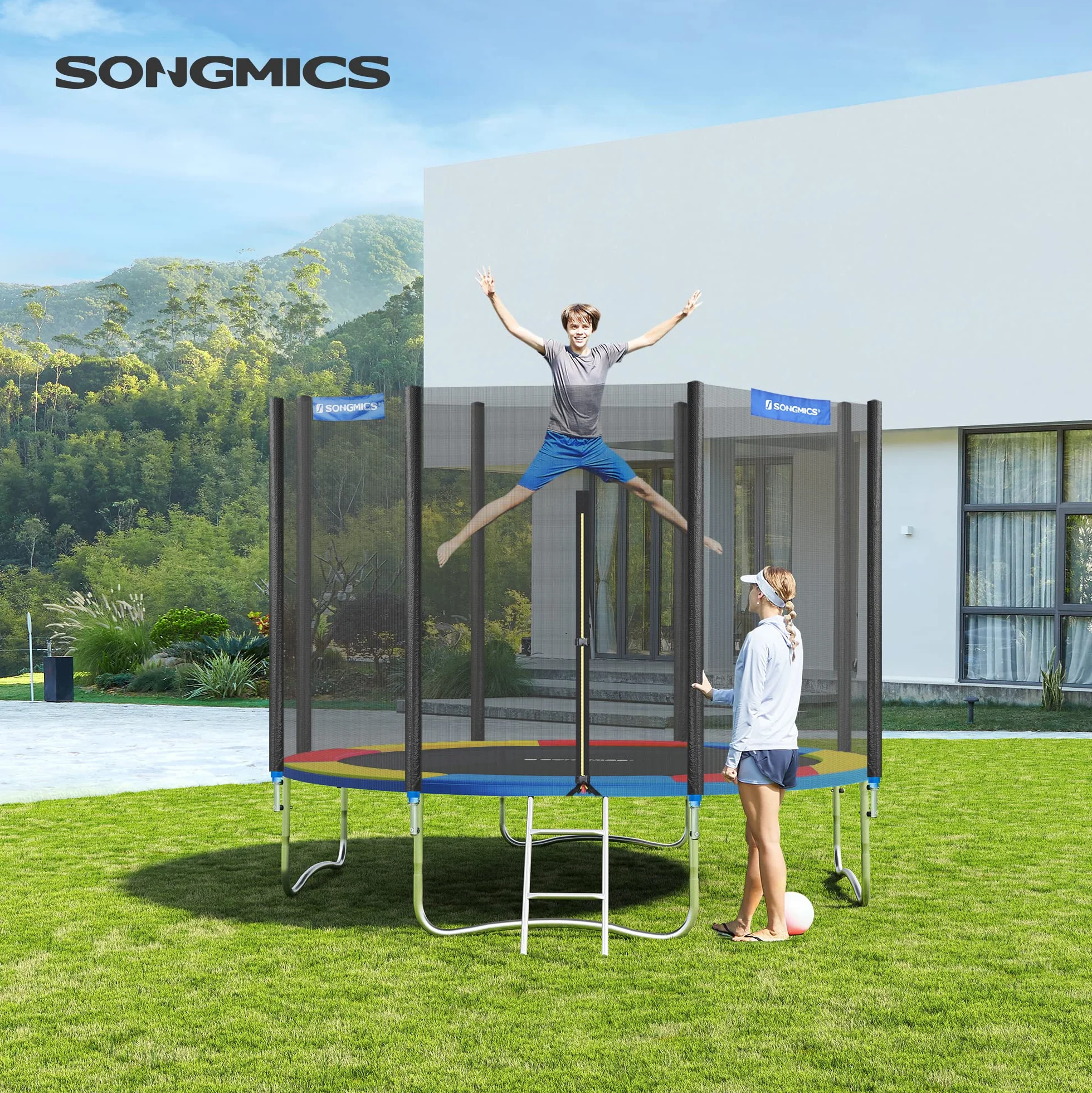 SONGMICS Coussin de Protection de Trampoline Ø 183-427 cm, Résistant aux UV, Anti-déchirure