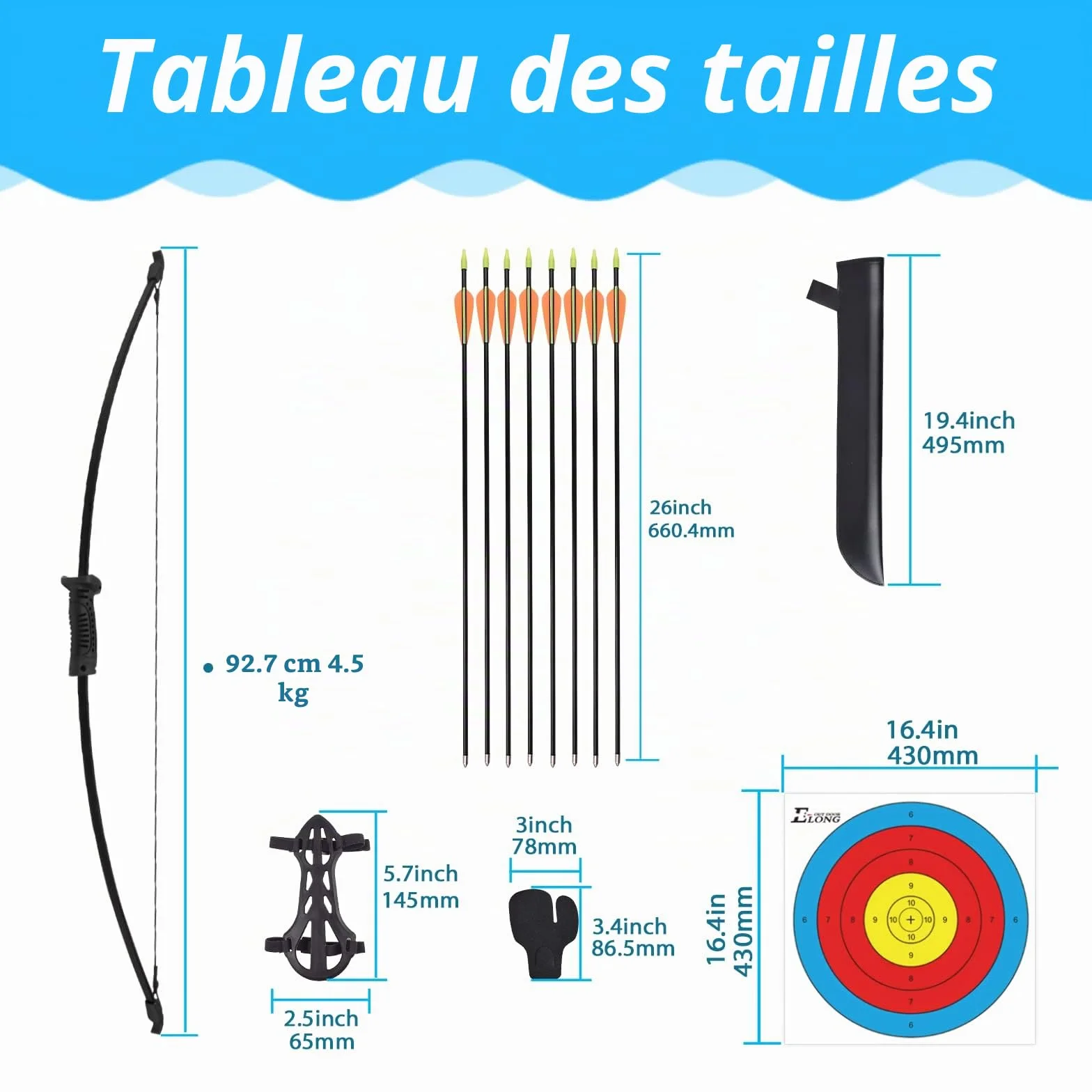 Elong Recurve Arc et Flèche Set Tir à l'arc Débutant avec 8 Flèches, Protège-bras, Carquois