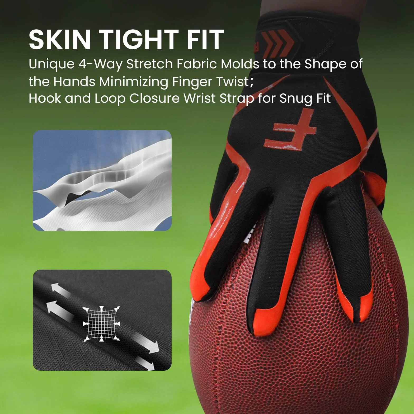 Gants de football américain antidérapants pour enfants – Protection imperméable élastique souple Orange 5-14 ans
