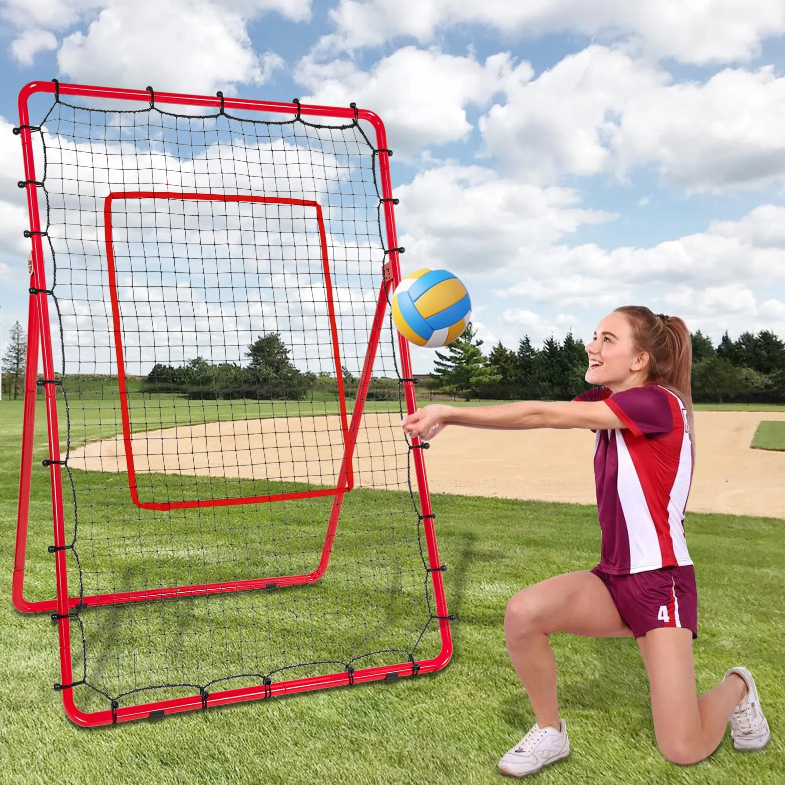 AKOZLIN Filet de rebond baseball softball 5 angles réglables 1,8 x 1,2 m avec zone de frappe sac de transport