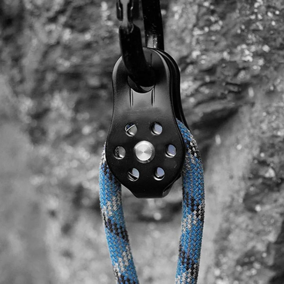 Poulie Escalade 26 KN Alliage Aluminium Simple Corde 12 mm Noir