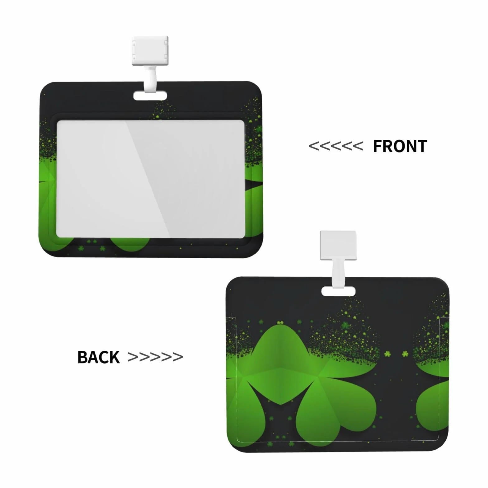Porte-badge en plastique ABS transparent étanche refermable forme trèfle fond noir