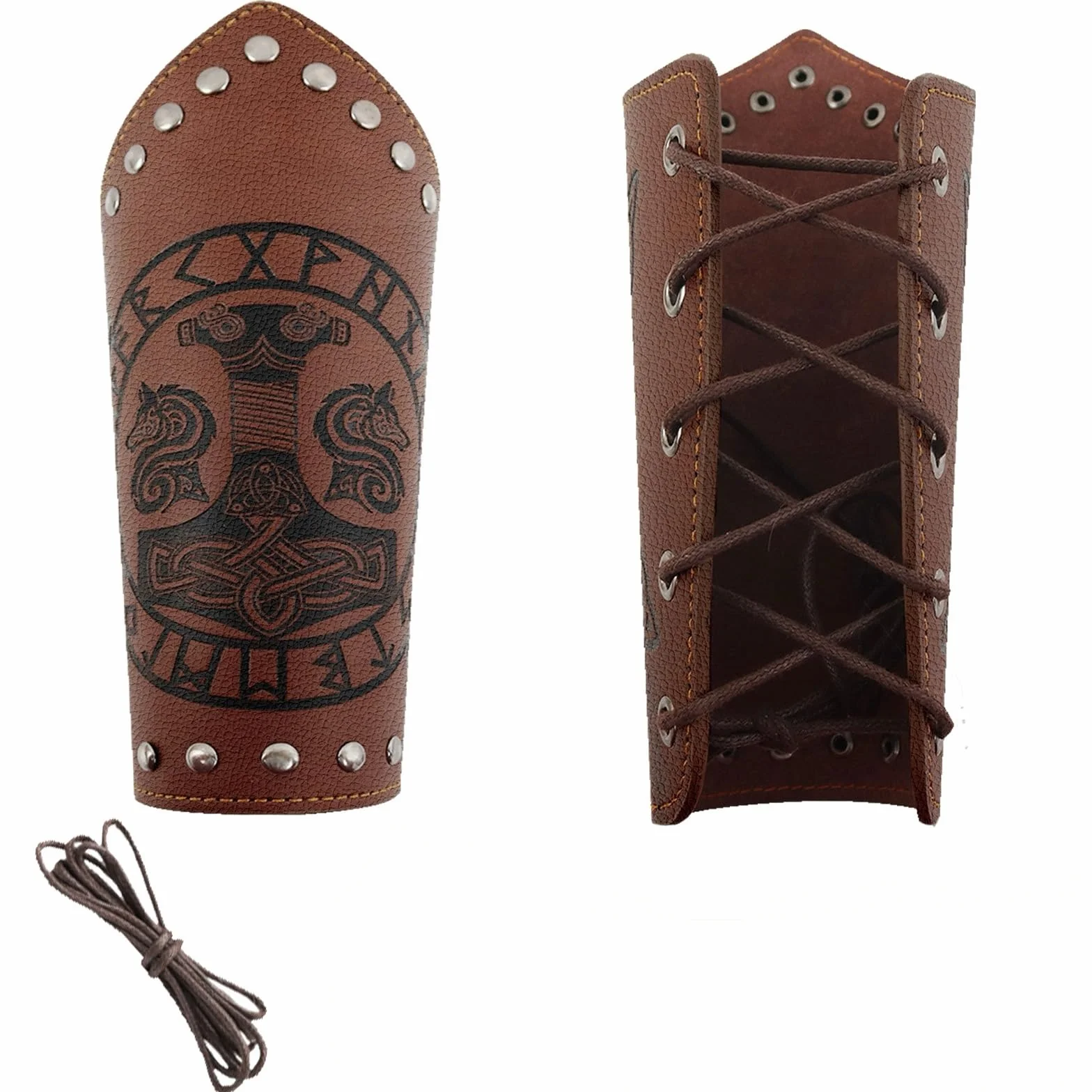 Brassards en Cuir Viking pour Adultes, Protège-bras Médiévaux en Cuir Synthétique Gaufré pour LARP Halloween