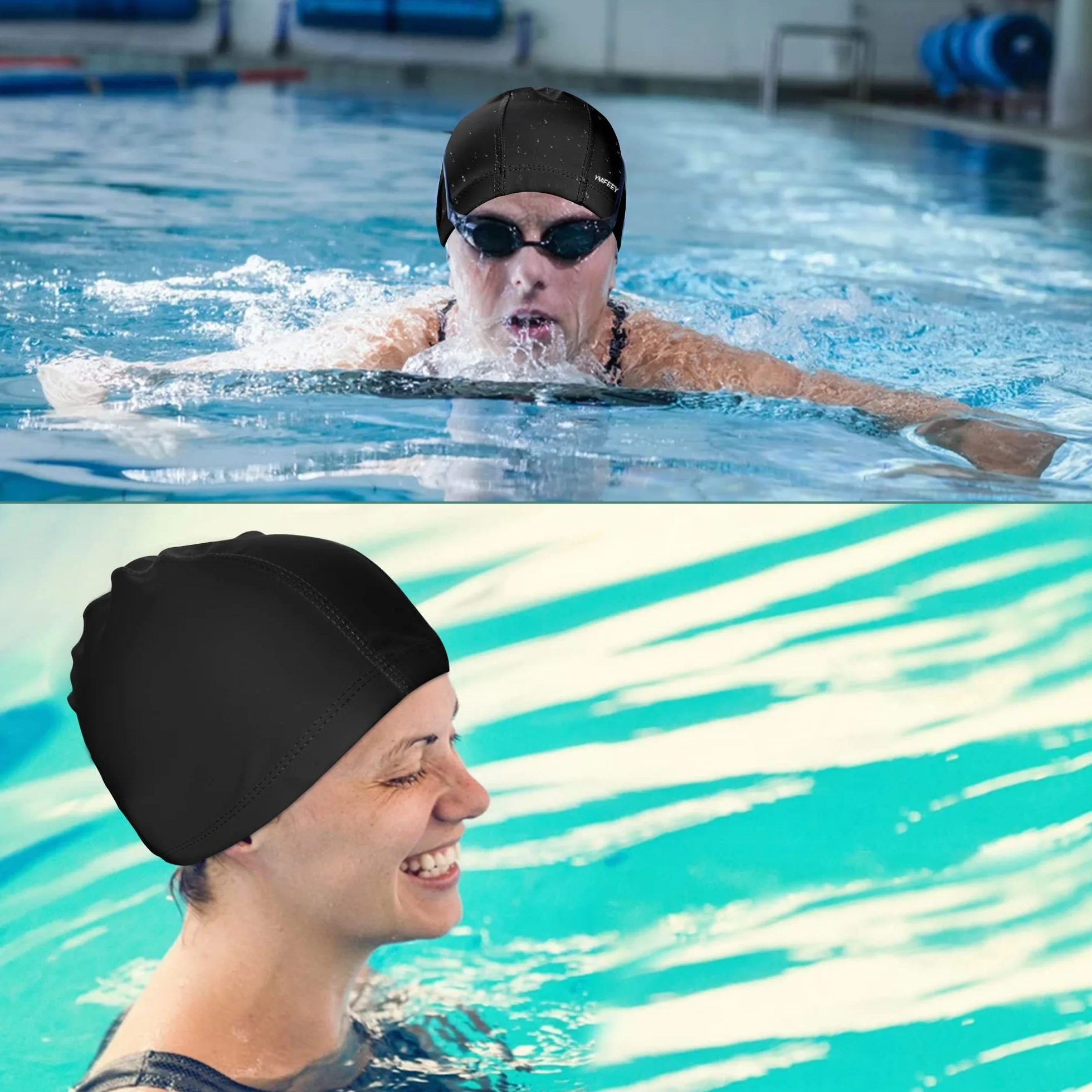 Bonnet de Bain Piscine Natation Adulte Tissu PU Souple Mixte Hommes Femmes