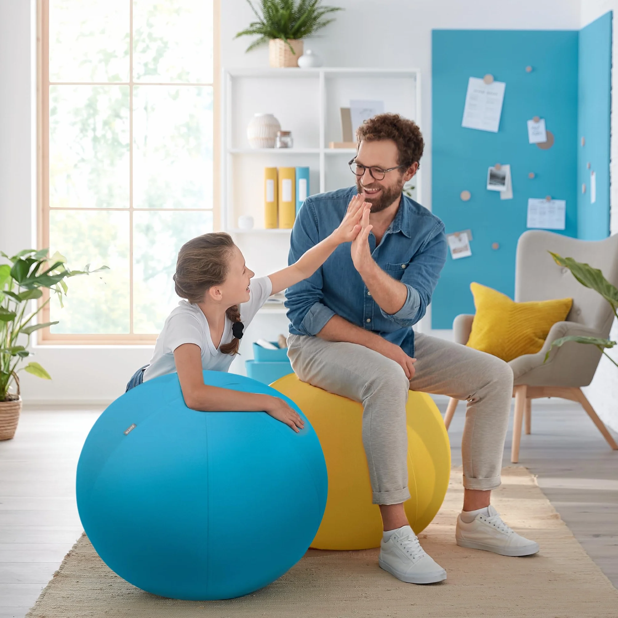 Leitz Siège Ballon Ergonomique Bureau 65 cm Housse Tissu Balle d'Assise Pompe Air Manuelle Ergo Cosy