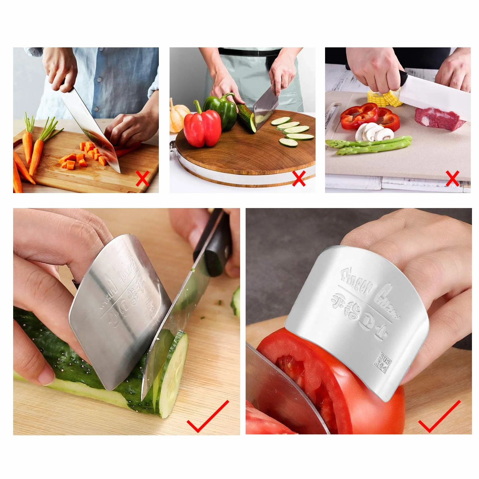 Protège-Doigts Cuisine Acier Inoxydable 304 2 Pièces