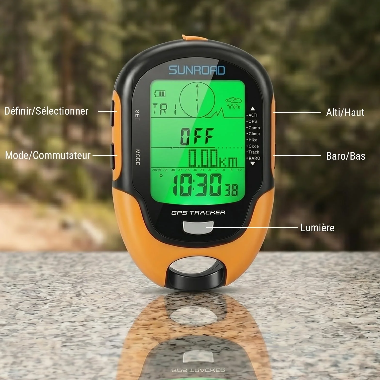 Altimètre Baromètre GPS Haute Précision IPX4 avec Boussole Thermomètre Hygromètre