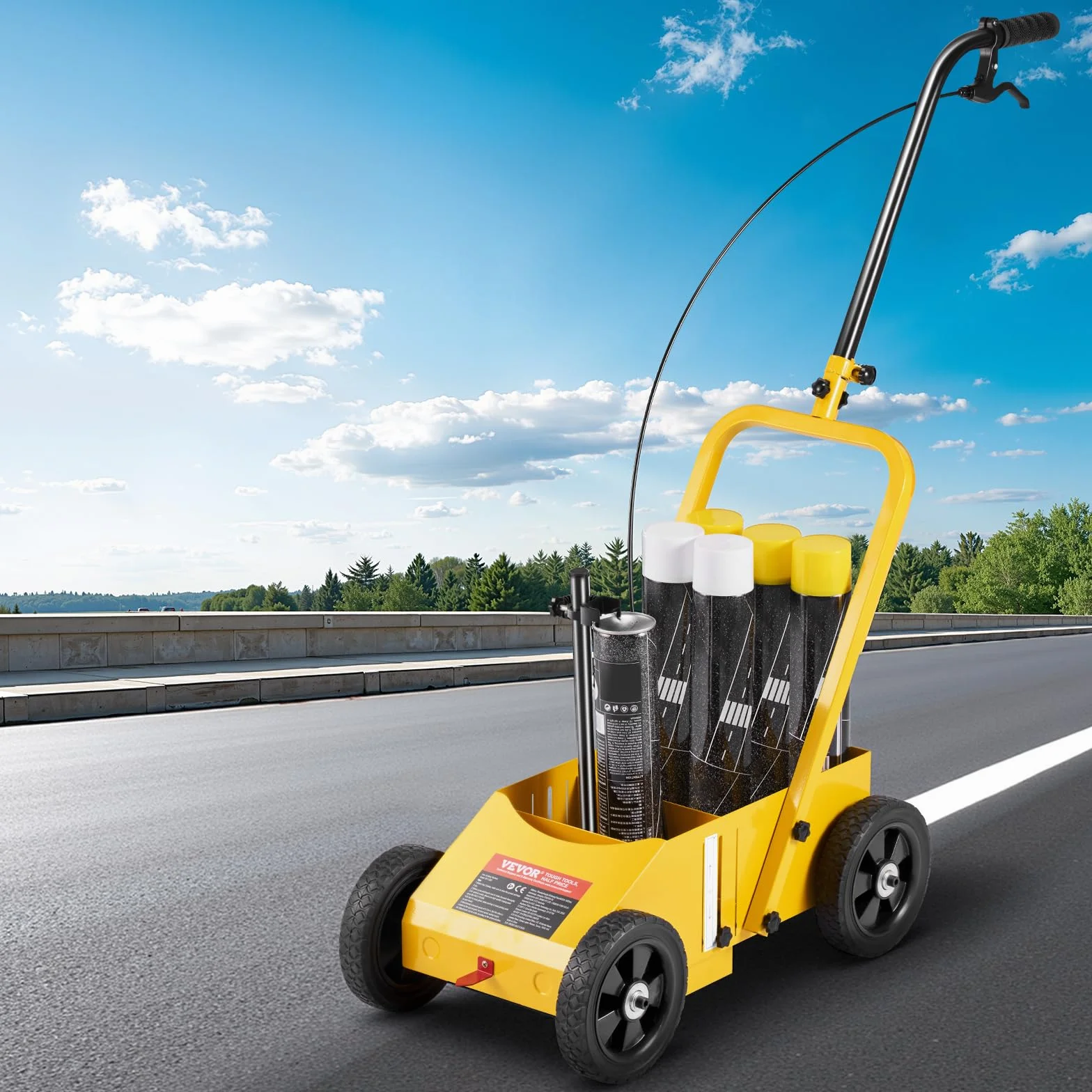 VEVOR Traceuse de Lignes 61 x 33 x 90 cm, Machine de Marquage Routier 4 Roues, Largeur Réglable 5,6-10,2 cm, Jaune