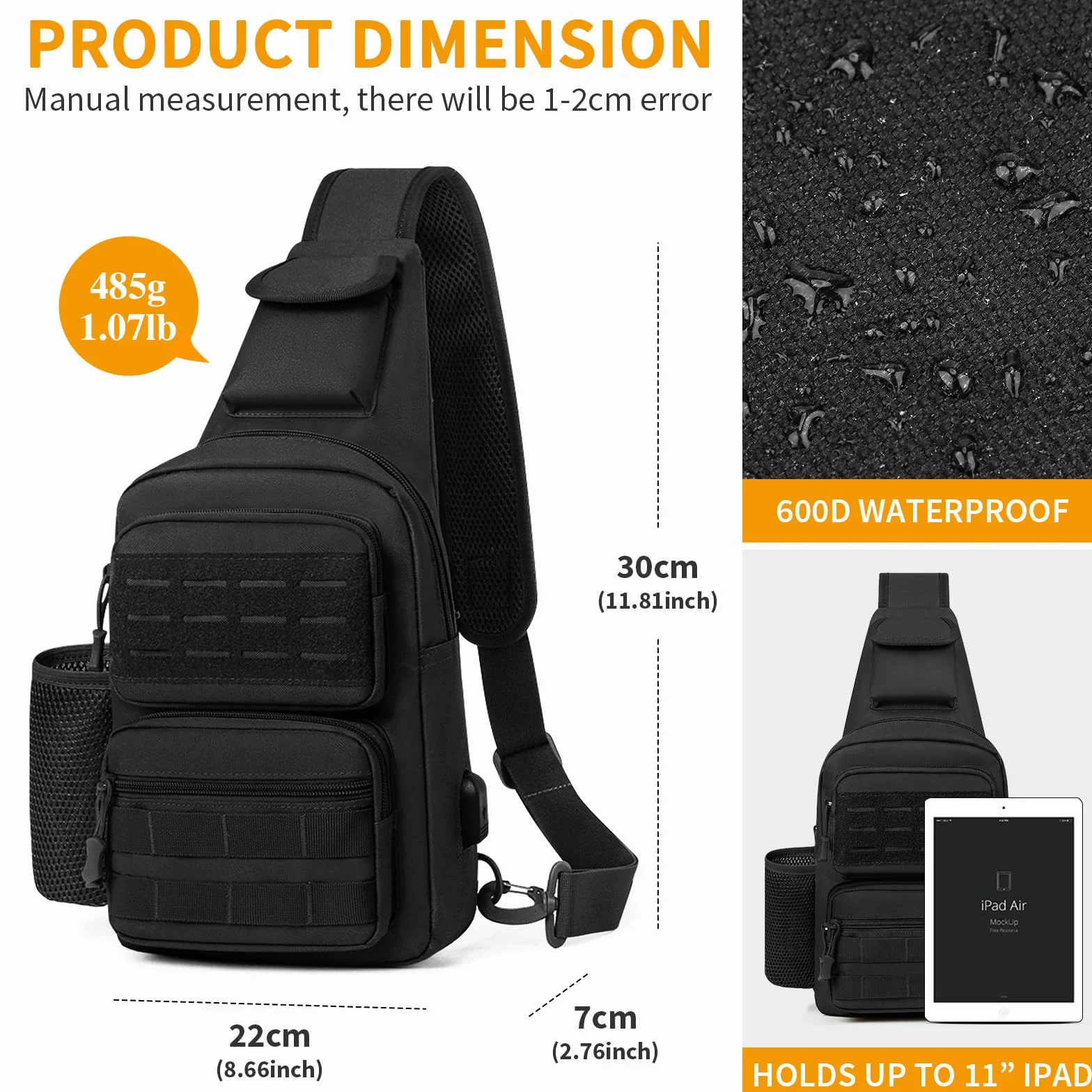 HUNTVP Sac Bandoulière Homme Sacoche Tactique Banane Voyage Randonnée Camping