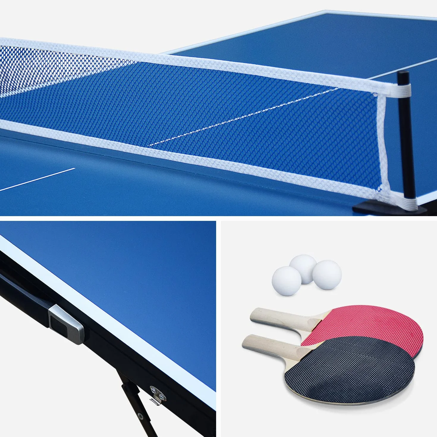 Table de ping Pong Pliable 150x75cm Bleue avec 2 Raquettes et 3 balles
