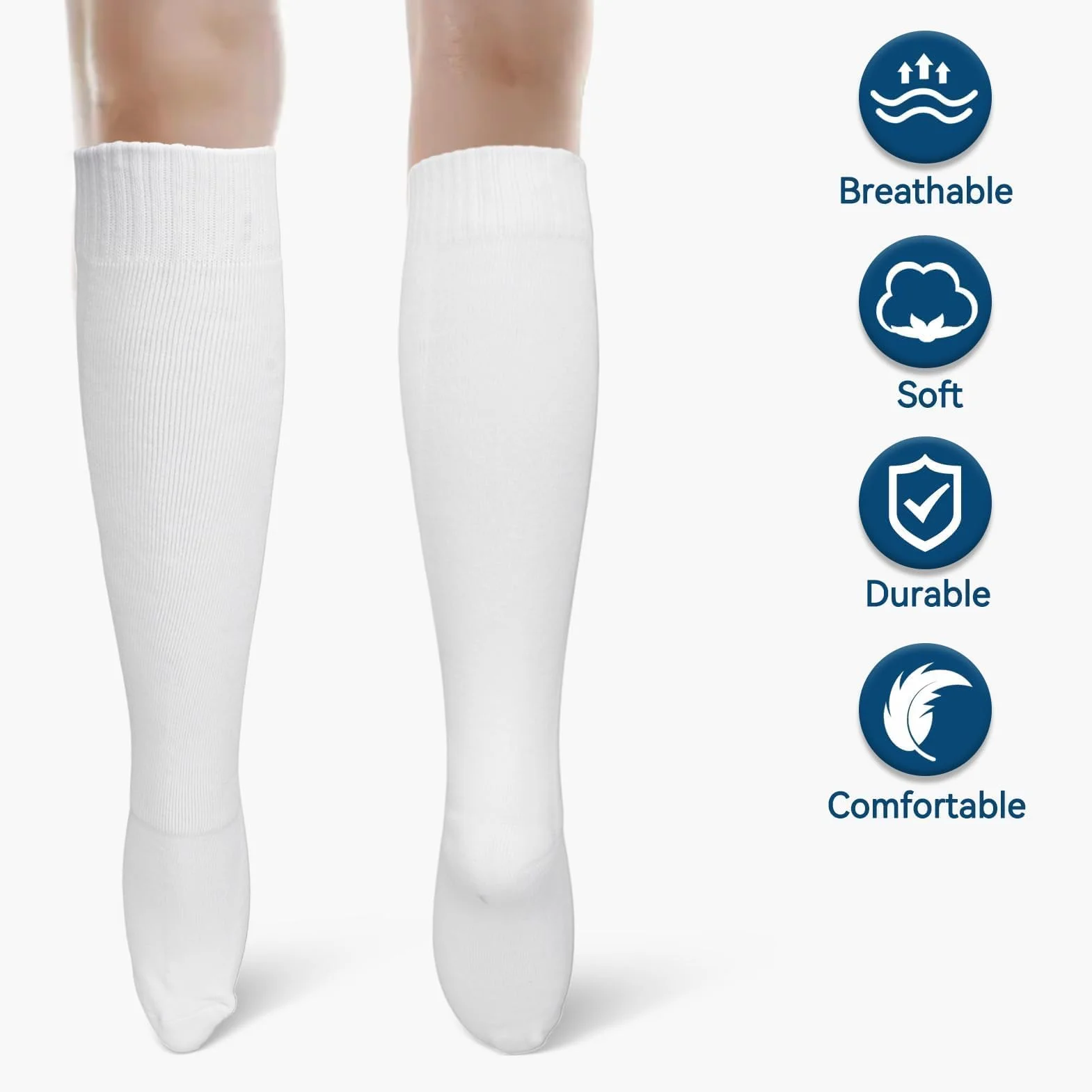 Chaussettes d'Escrime Coton épaissi pour Épée, Sabre et Feuille, Protection Genou Hautes Blanc