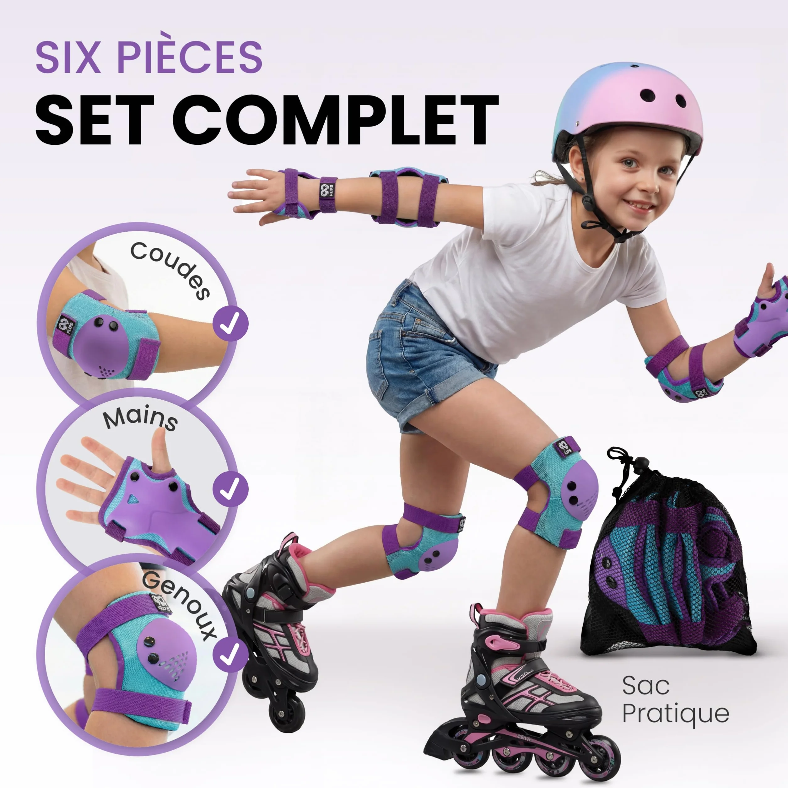 99FLIPS Protection Roller Enfant Fille 3-12 Ans - Genouillère Coudières Protège-Poignets [6pcs] Skateboard Trotinette BMX