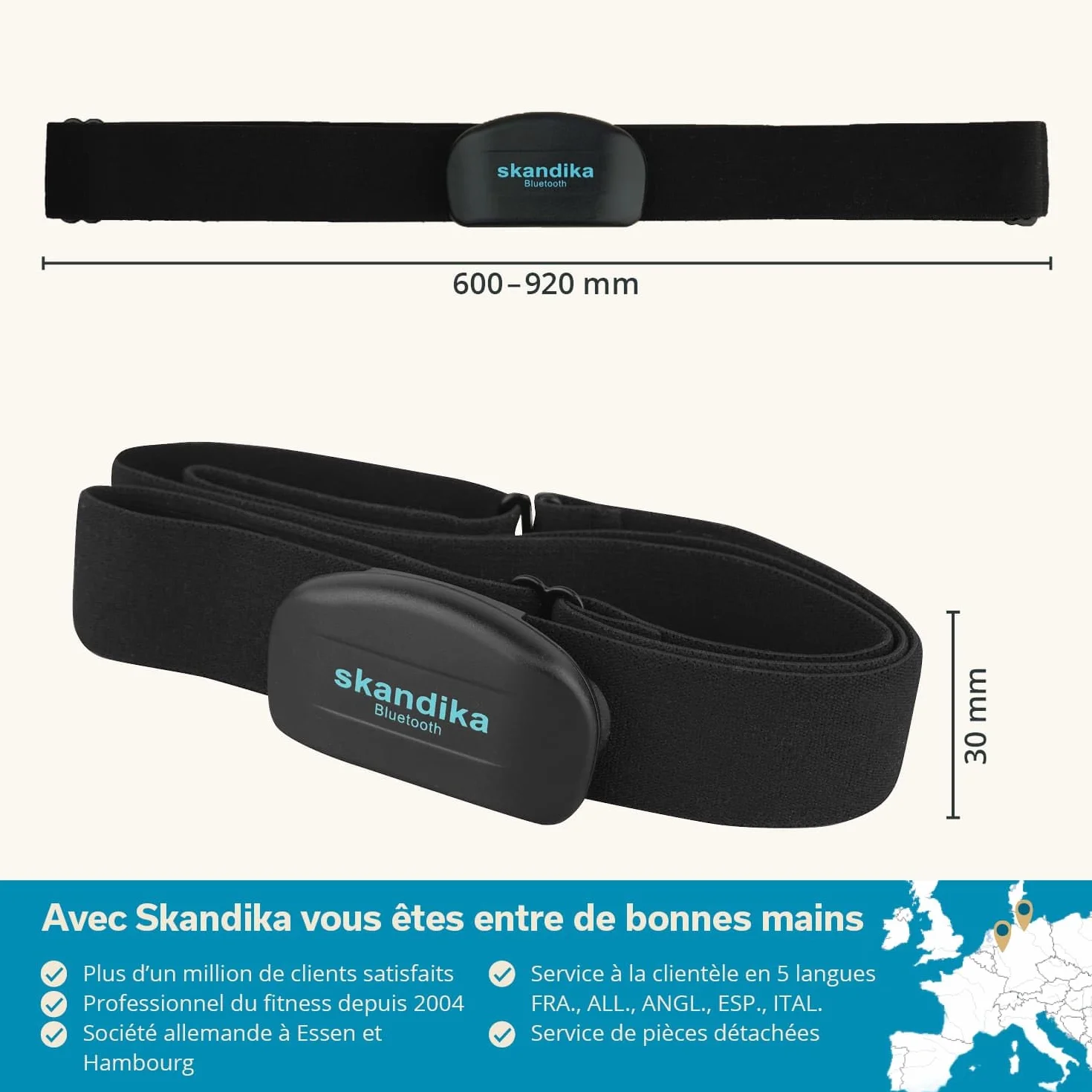 Skandika Sangle Cardiofréquencemètre Bluetooth Pulsomètre pour Sport Fitness