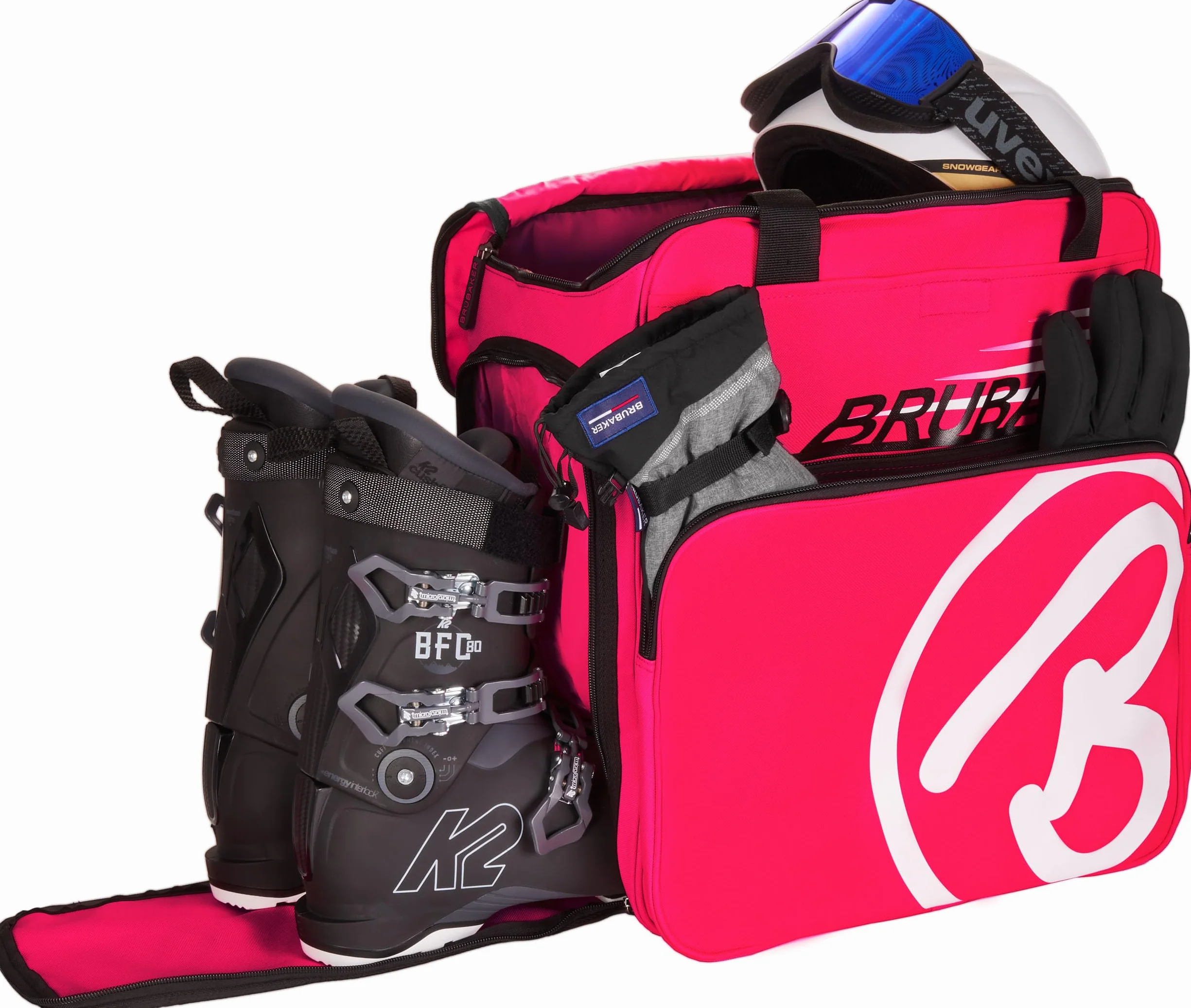 BRUBAKER Set de Ski Champion 170 cm Fuchsia Fluo Blanc Housse à Skis et Sac à Chaussures