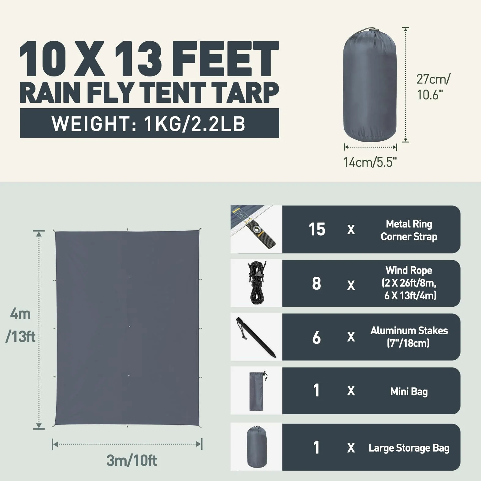 Bâche Anti-Pluie Imperméable Anti-UV 3x3M 3x5M Camping Toile de Tente