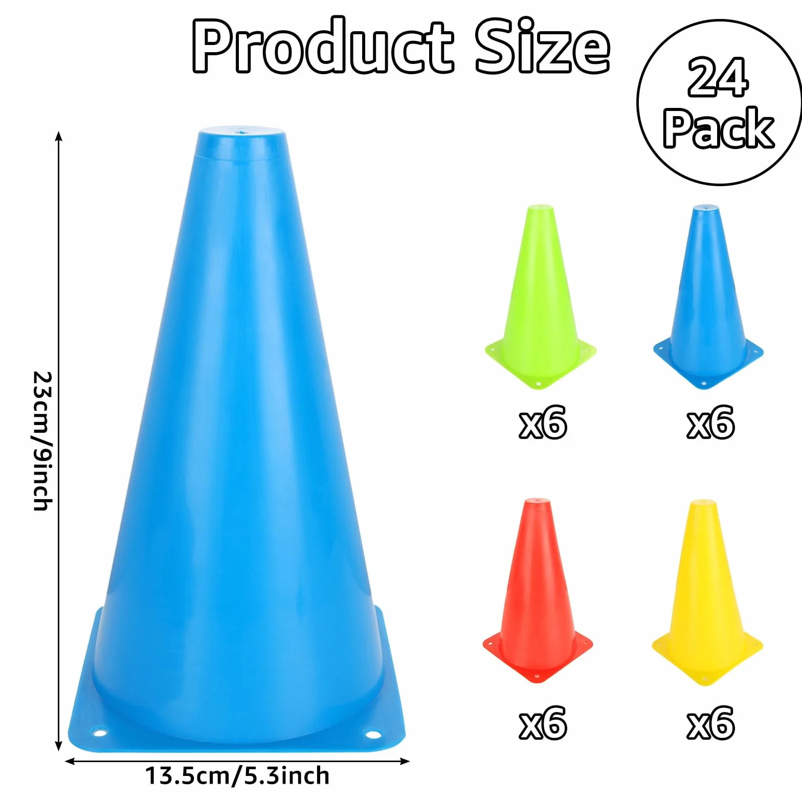 CYEER Lot de 24 Plots de Sport pour Enfants 23cm - Cônes d'Entraînement Multicolores avec Sac de Transport