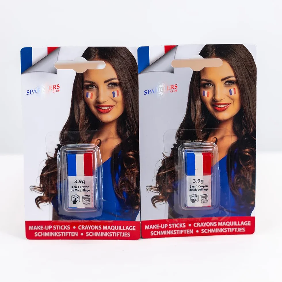 Maquillage Tricolore en Stick Bleu Blanc Rouge x2 pour Supporter l'équipe de France