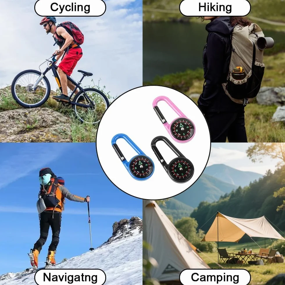 Mini Boussole Portable Lot de 3 avec Mousqueton pour Randonnée Camping Plein Air Survie Porte-Clés Compact