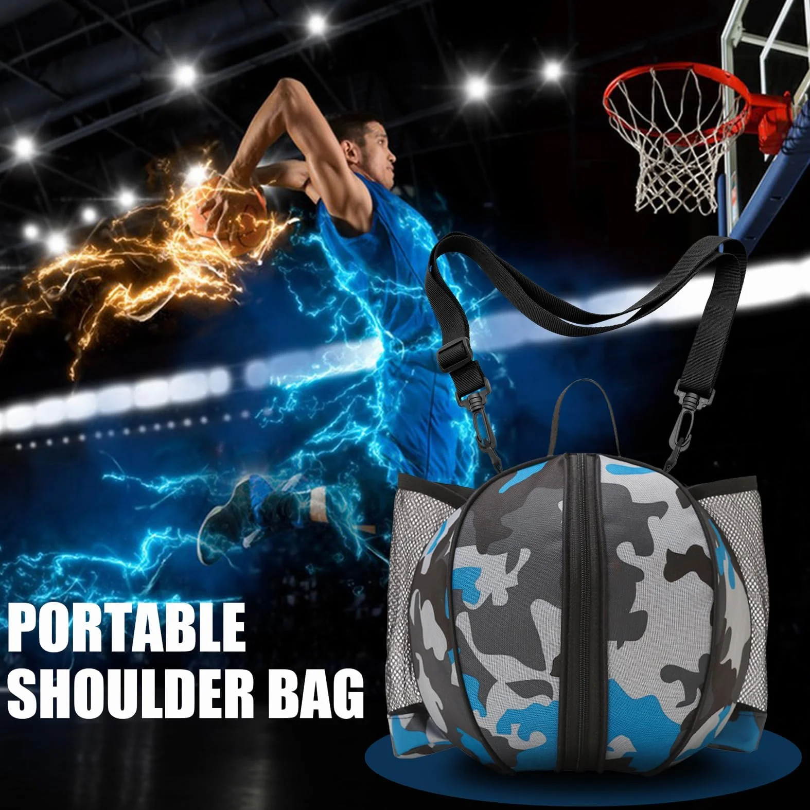 Sac de Basketball avec Bandoulière et Poche pour Ballon de Basket, Volleyball et Football